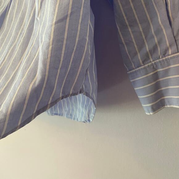 AYR Deep End Blue White Stripe Button Down Shirt Preppy Oversized Cotton Small - Picture 5 of 9